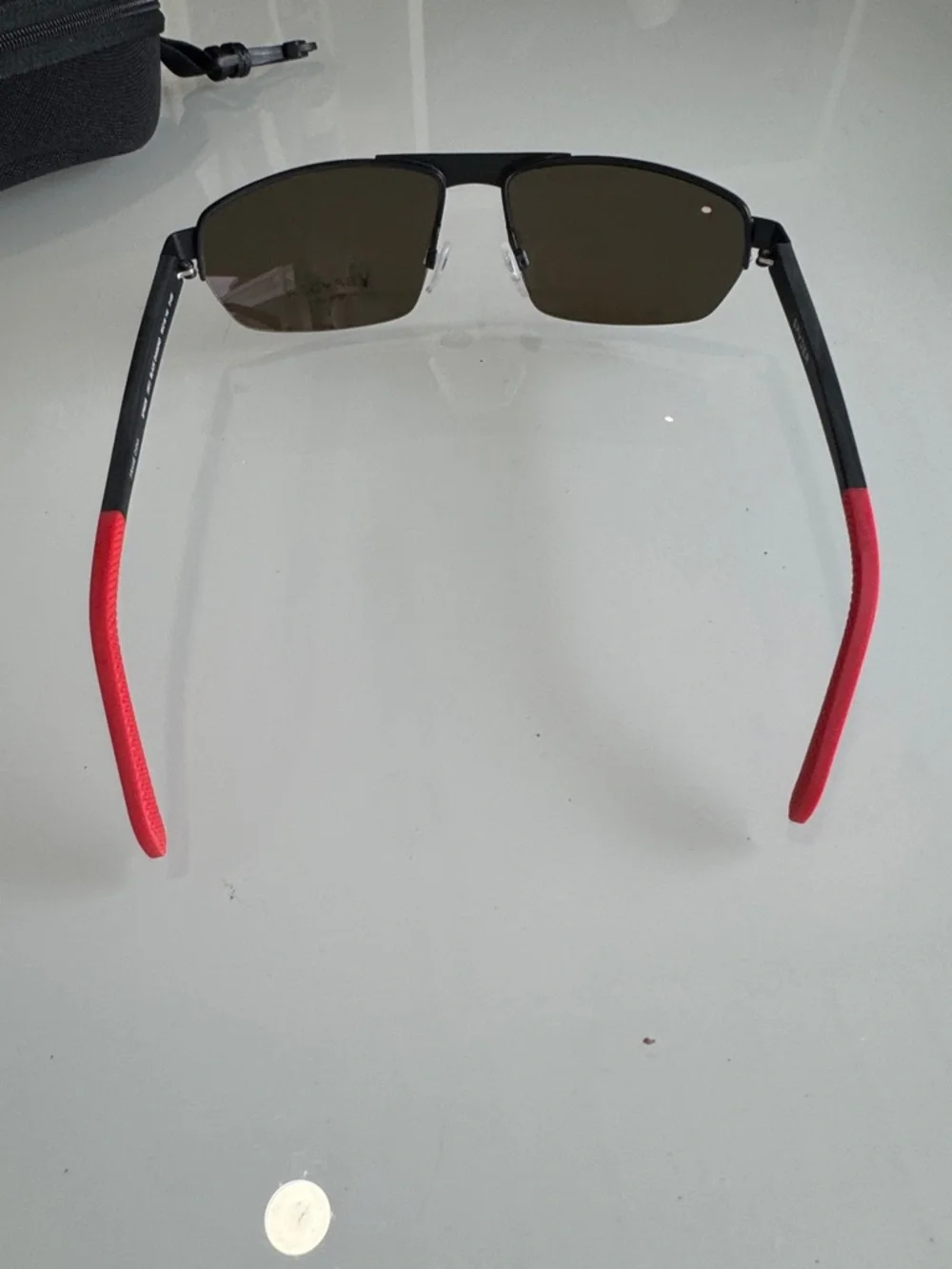 Spyder Half-Rim Sunglasses - Black Frame with Red and Orange Mirrored Lenses